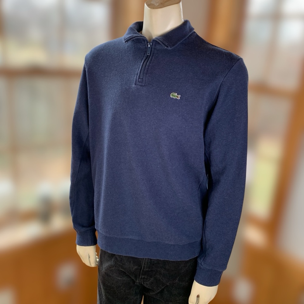 Lacoste Blue 1/4 Zip Pullover Sweatshirt Cotton Unisex XXL